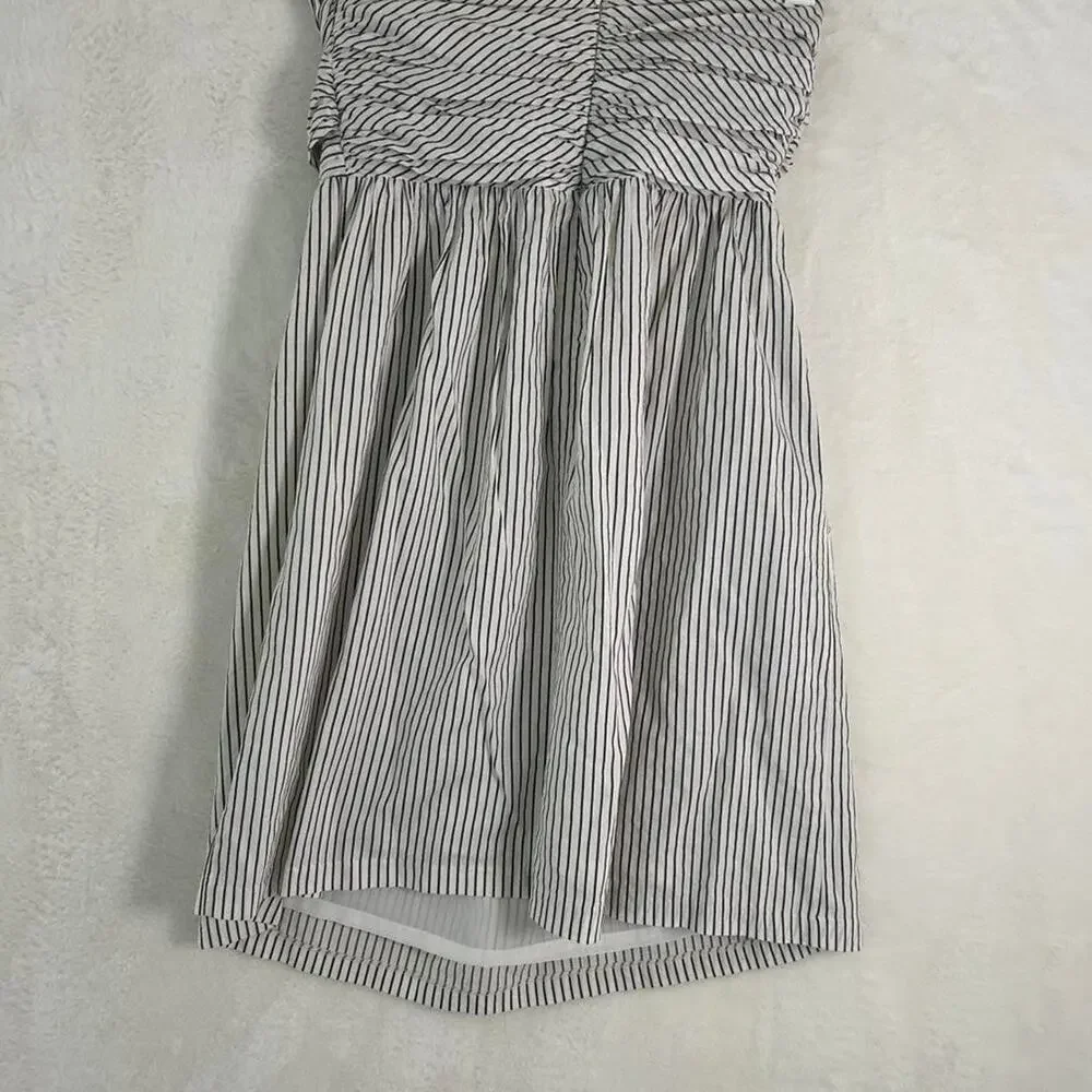 Aryn K Black White Striped Strapless Ruched‎ Mini Dress with Pockets Size Small